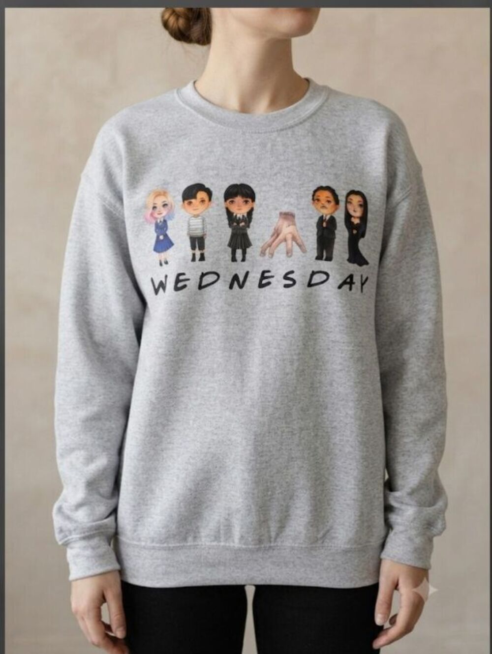 Grey "Wednesday" Cartoon Character Sweatshirt soft new sweater with graphic